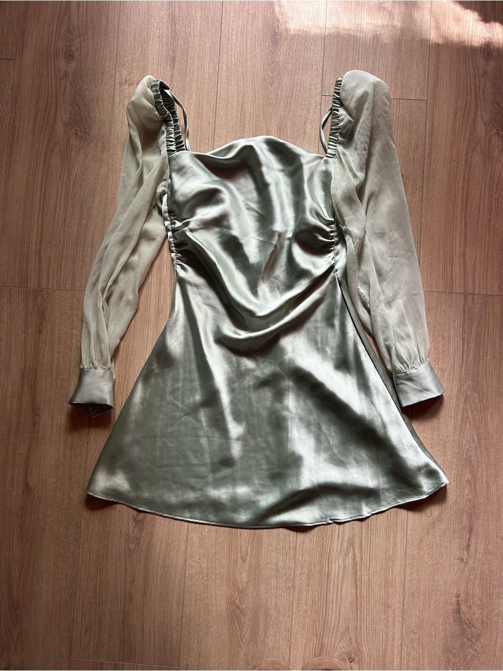 WeWoreWhat Fog Green Satin Mini Dress